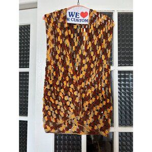 Handmade crochet knit vest sweater brown yellow tan 70s retro mexican